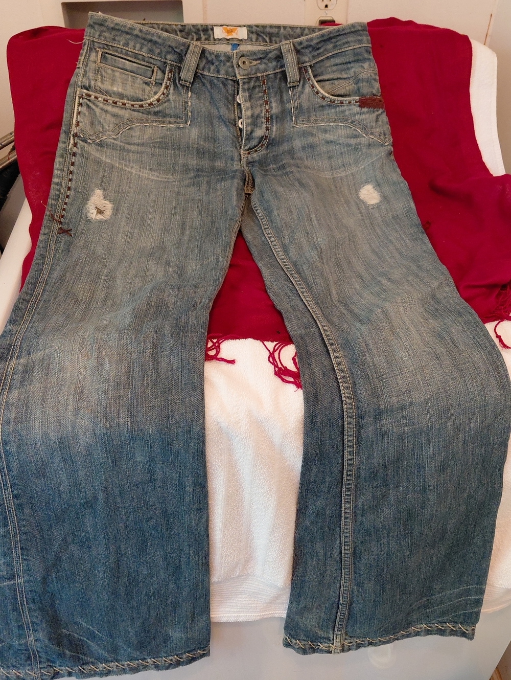 Antik Denim Sz 28 Boot Cut Embroidered Pocket Style Made USA